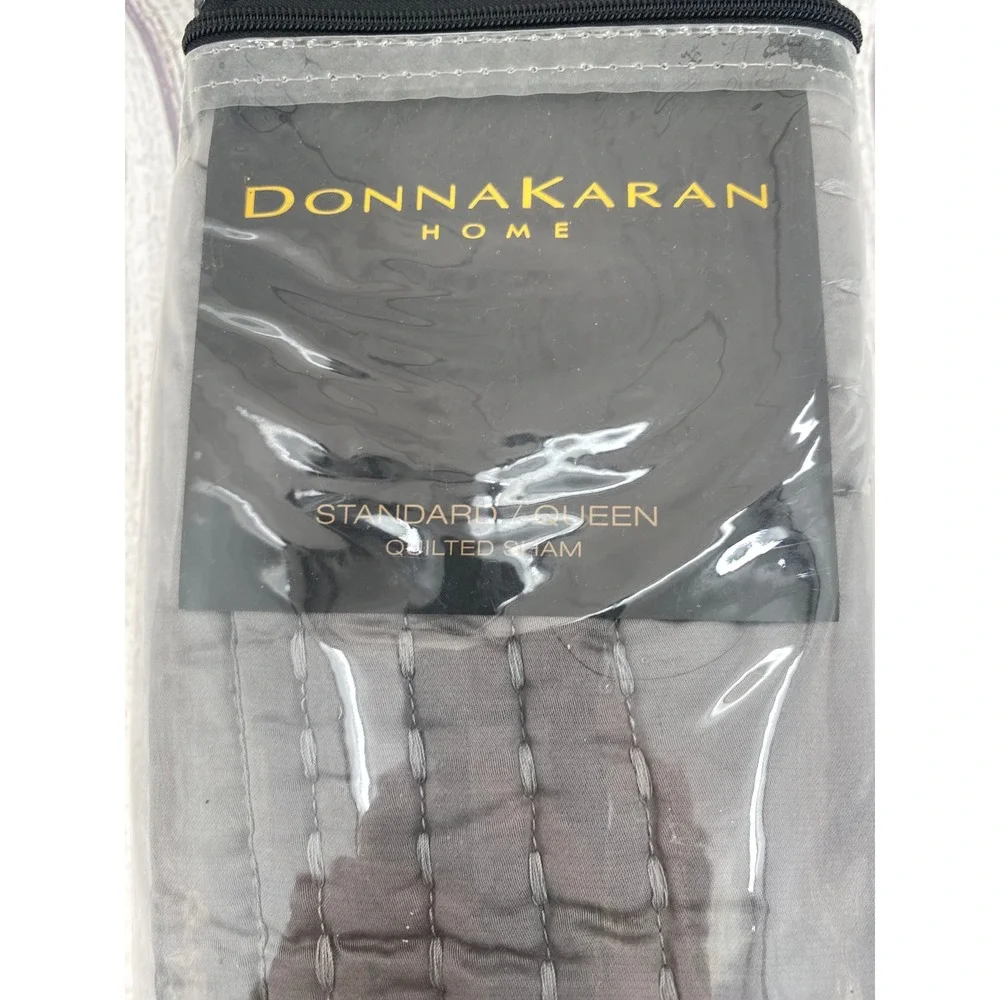 Donna Karan Home Quilted Sham Standard Queen Platinum Silk Blend Tack Stitch